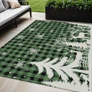 Photo of Green Black And Ivory Plaid Washable Indoor Outdoor Area Rug