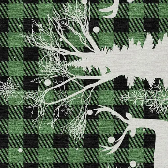 Green Black And Ivory Plaid Washable Indoor Outdoor Area Rug Photo 4