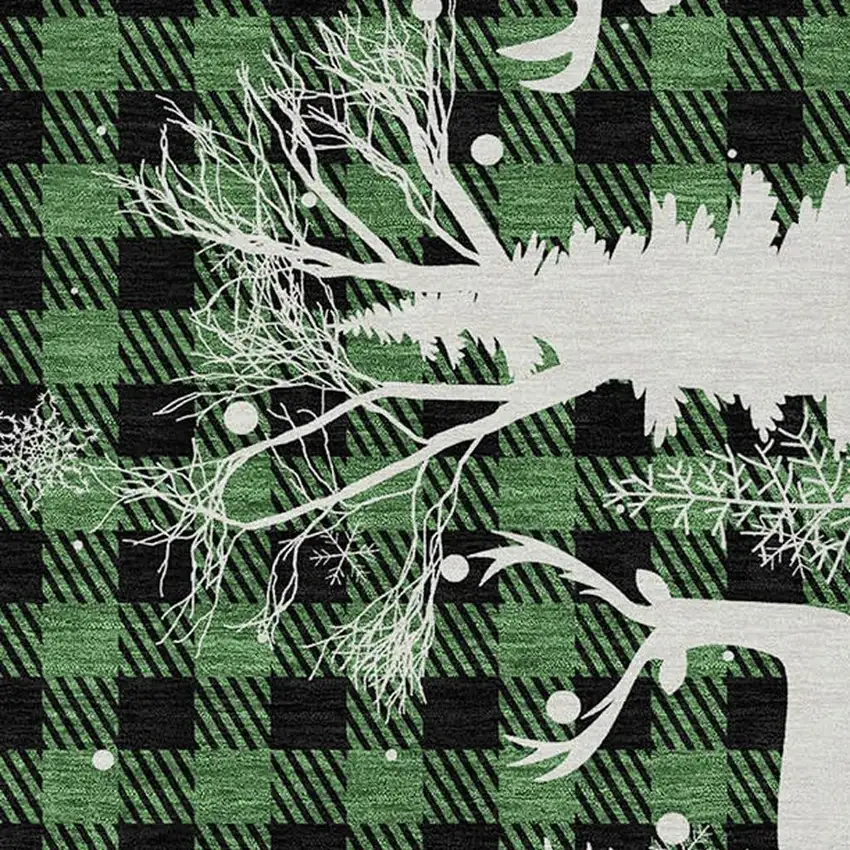 Green Black And Ivory Plaid Washable Indoor Outdoor Area Rug Photo 4