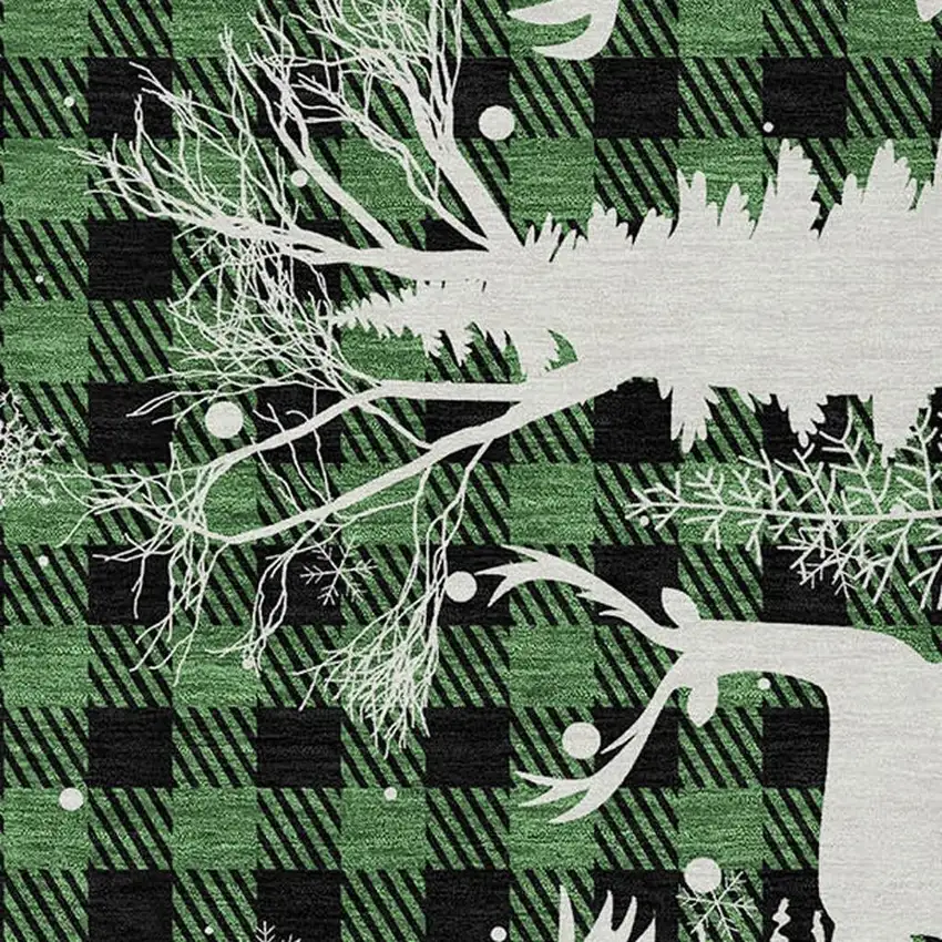 Green Black And Ivory Plaid Washable Indoor Outdoor Area Rug Photo 4