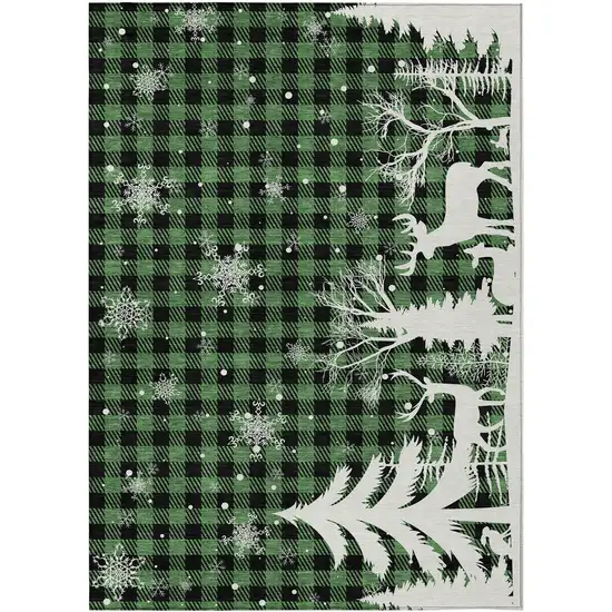 Green Black And Ivory Plaid Washable Indoor Outdoor Area Rug Photo 2