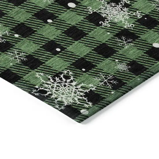 Green Black And Ivory Plaid Washable Indoor Outdoor Area Rug Photo 9