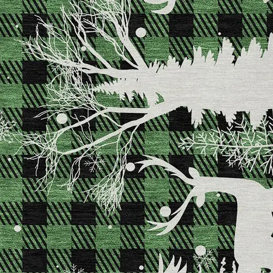 Green Black And Ivory Plaid Washable Indoor Outdoor Area Rug Photo 4