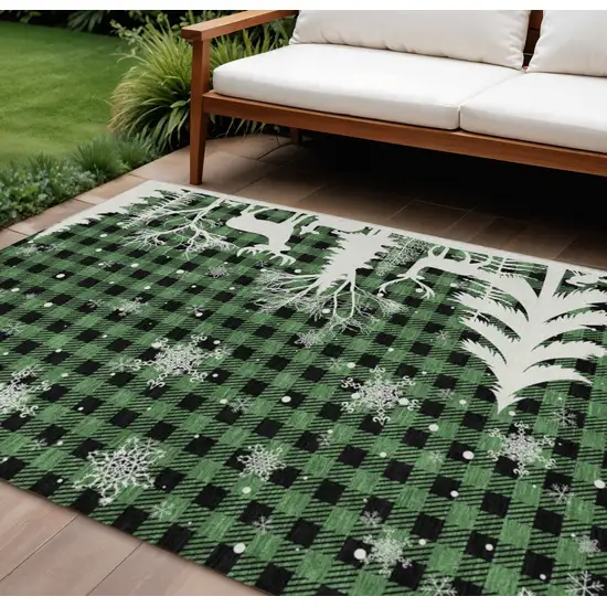Green Black And Ivory Plaid Washable Indoor Outdoor Area Rug Photo 2