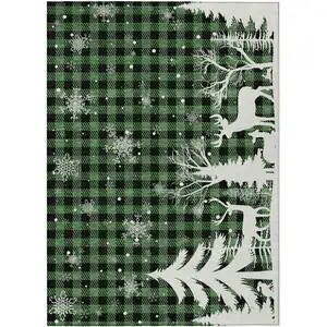 Photo of Green Black And Ivory Plaid Washable Indoor Outdoor Area Rug