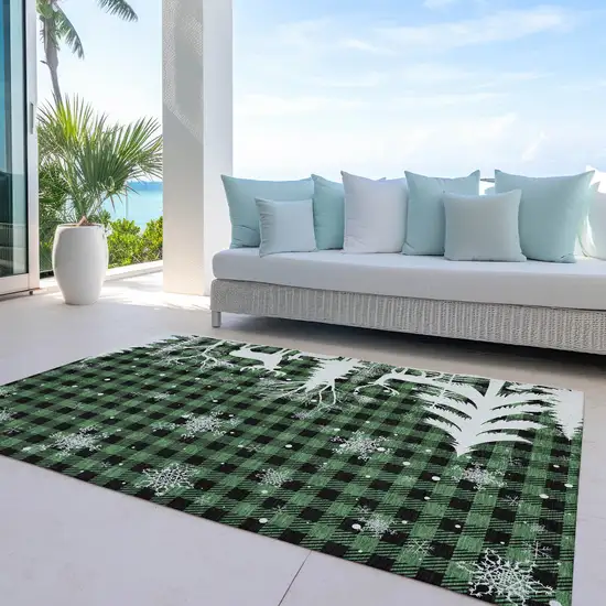 Green Black And Ivory Plaid Washable Indoor Outdoor Area Rug Photo 5