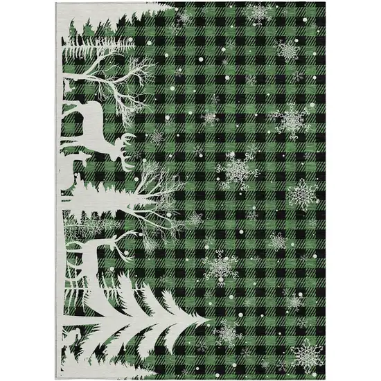 Green Black And Ivory Plaid Washable Indoor Outdoor Area Rug Photo 3