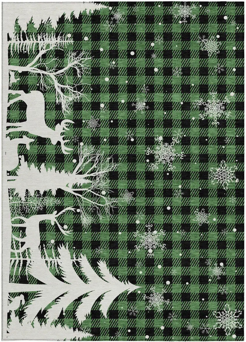 Green Black And Ivory Plaid Washable Indoor Outdoor Area Rug Photo 3