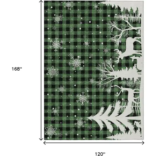 Green Black And Ivory Plaid Washable Indoor Outdoor Area Rug Photo 9