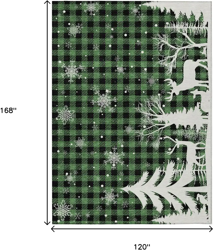 Green Black And Ivory Plaid Washable Indoor Outdoor Area Rug Photo 9