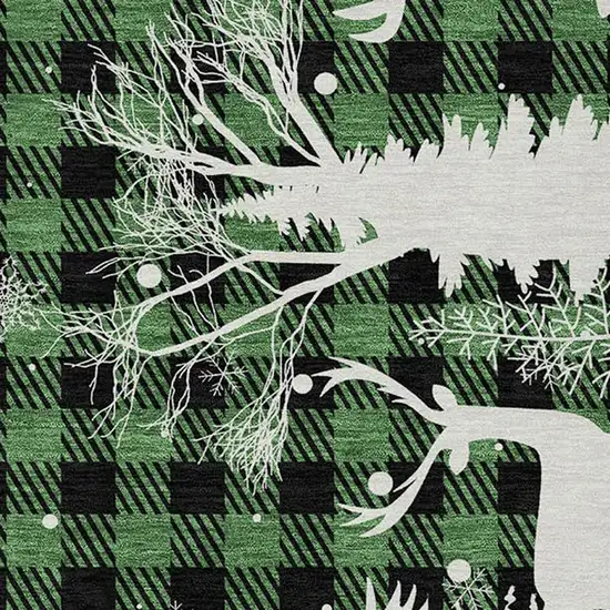 Green Black And Ivory Plaid Washable Indoor Outdoor Area Rug Photo 4