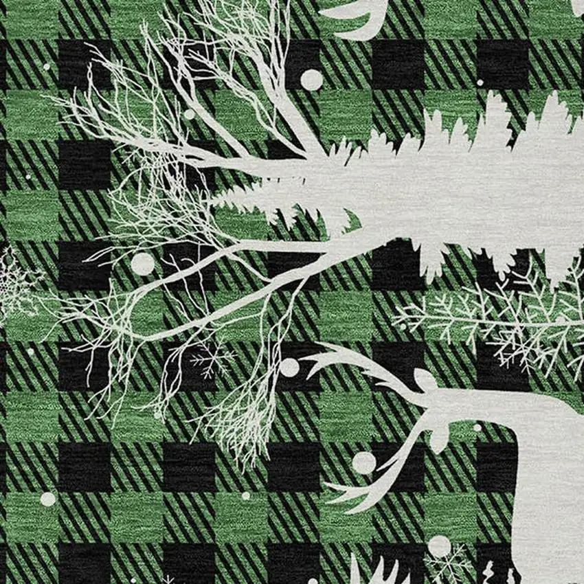 Green Black And Ivory Plaid Washable Indoor Outdoor Area Rug Photo 4