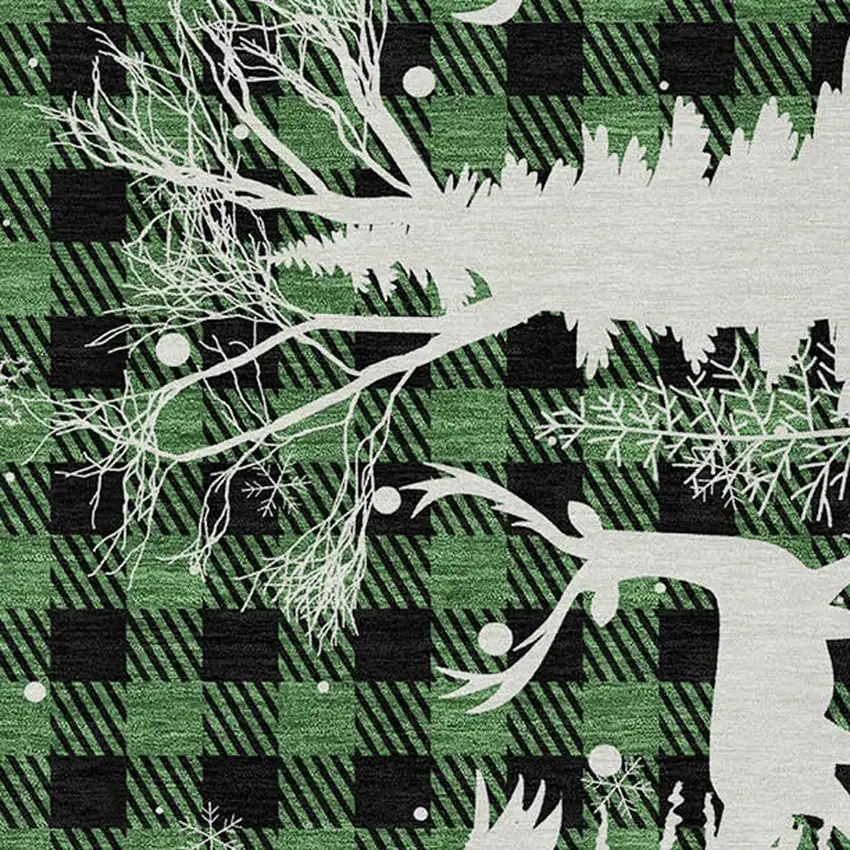 Green Black And Ivory Plaid Washable Indoor Outdoor Area Rug Photo 6