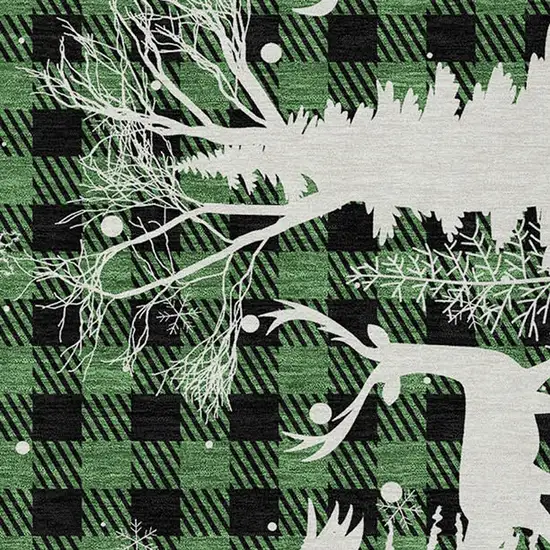 Green Black And Ivory Plaid Washable Indoor Outdoor Area Rug Photo 6