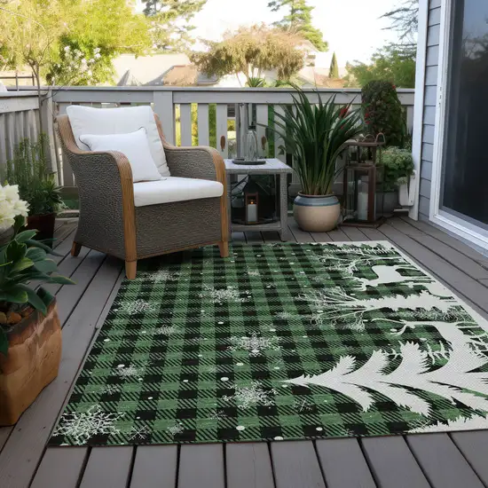 Green Black And Ivory Plaid Washable Indoor Outdoor Area Rug Photo 8