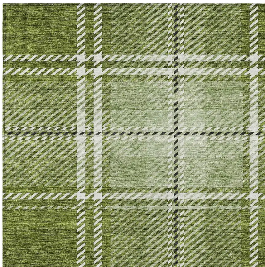 Green Black And Ivory Plaid Washable Indoor Outdoor Area Rug Photo 5