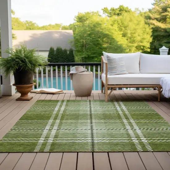 Green Black And Ivory Plaid Washable Indoor Outdoor Area Rug Photo 9