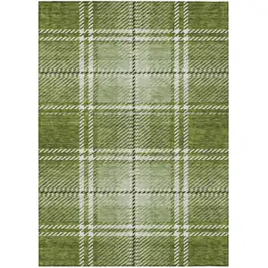 Photo of Green Black And Ivory Plaid Washable Indoor Outdoor Area Rug