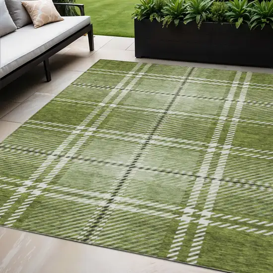 Green Black And Ivory Plaid Washable Indoor Outdoor Area Rug Photo 1