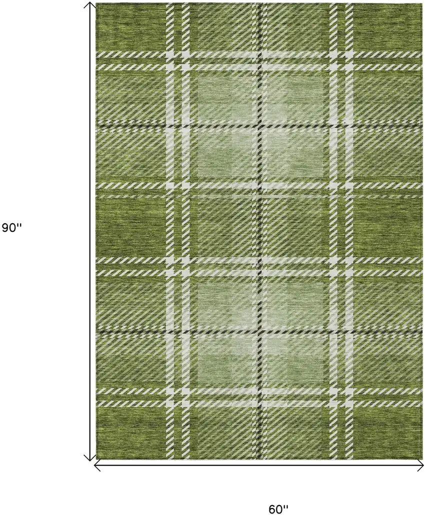 Green Black And Ivory Plaid Washable Indoor Outdoor Area Rug Photo 3