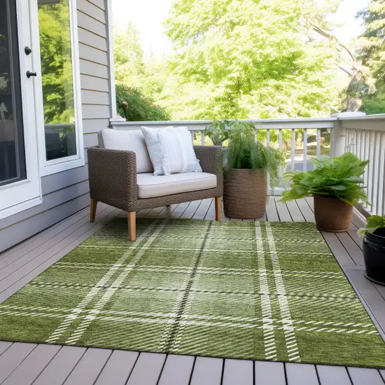 Green Black And Ivory Plaid Washable Indoor Outdoor Area Rug Photo 7