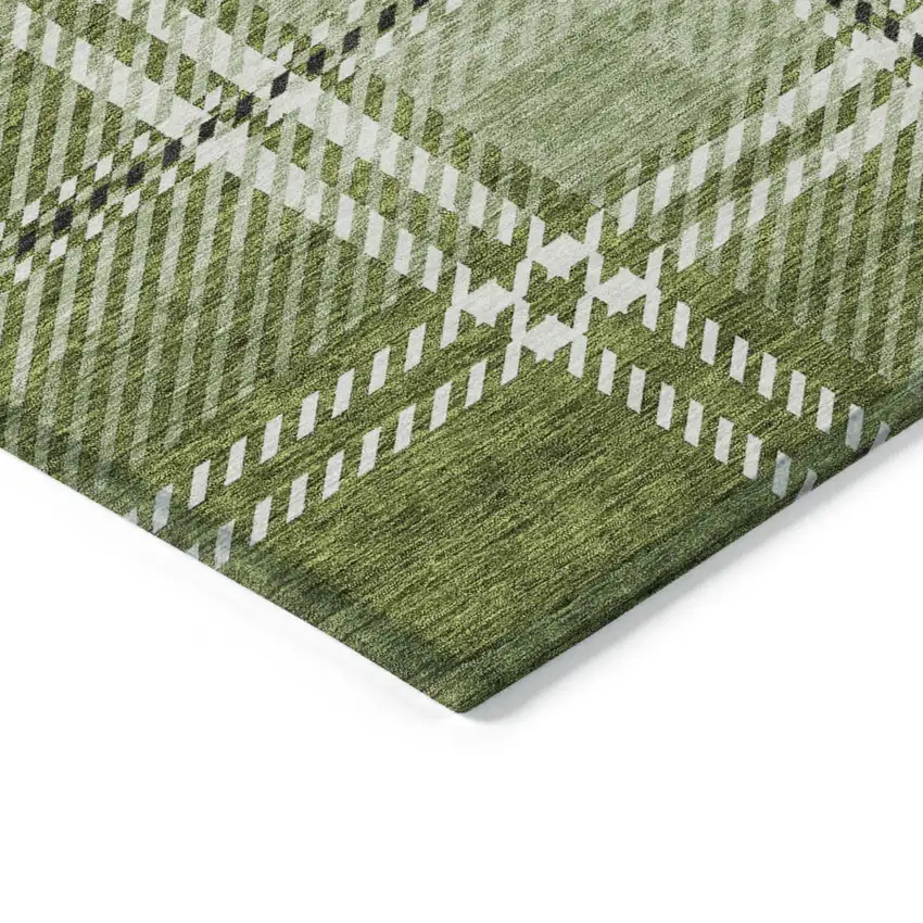 Green Black And Ivory Plaid Washable Indoor Outdoor Area Rug Photo 4