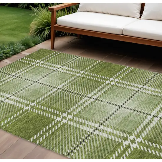 Green Black And Ivory Plaid Washable Indoor Outdoor Area Rug Photo 1