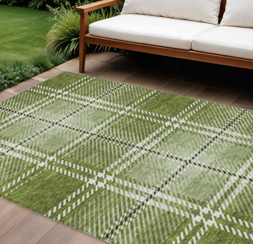 Green Black And Ivory Plaid Washable Indoor Outdoor Area Rug Photo 1