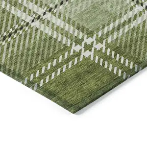 Photo of Green Black And Ivory Plaid Washable Indoor Outdoor Area Rug