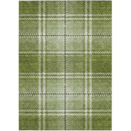 Green Black And Ivory Plaid Washable Indoor Outdoor Area Rug Photo 6
