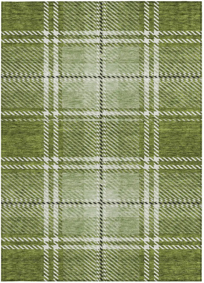 Green Black And Ivory Plaid Washable Indoor Outdoor Area Rug Photo 6