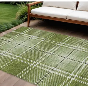 Photo of Green Black And Ivory Plaid Washable Indoor Outdoor Area Rug