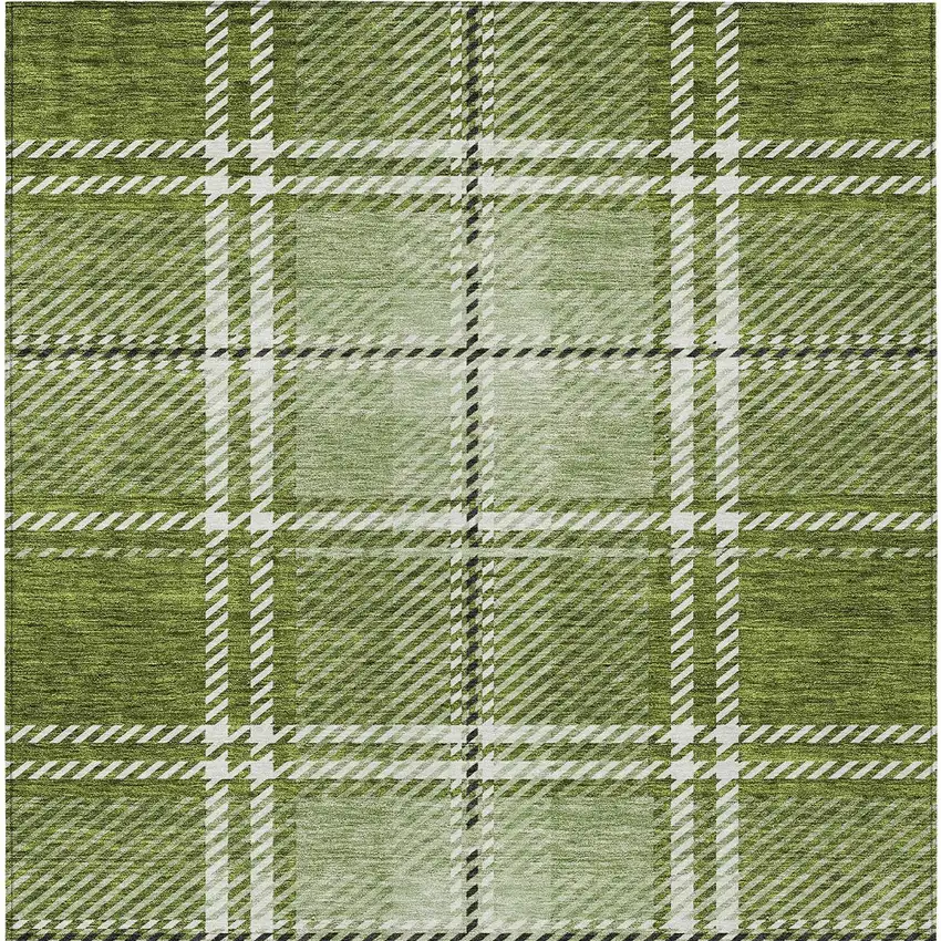 Green Black And Ivory Plaid Washable Indoor Outdoor Area Rug Photo 6