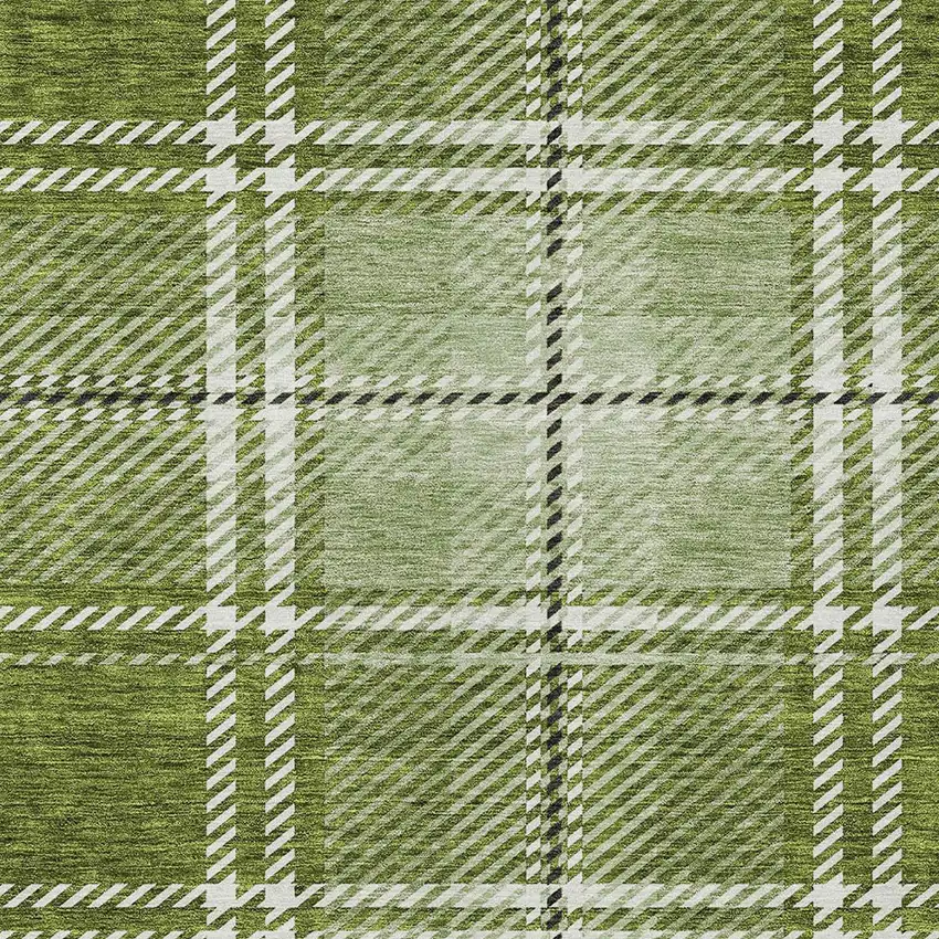 Green Black And Ivory Plaid Washable Indoor Outdoor Area Rug Photo 5