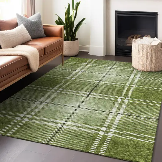 Green Black And Ivory Plaid Washable Indoor Outdoor Area Rug Photo 8