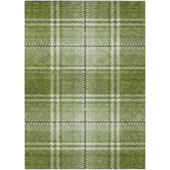 Green Black And Ivory Plaid Washable Indoor Outdoor Area Rug Photo 2