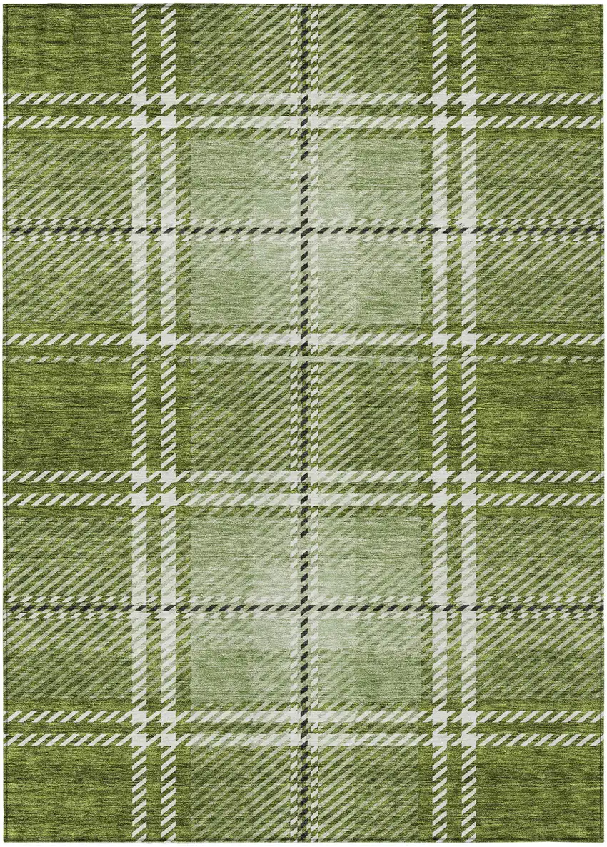 Green Black And Ivory Plaid Washable Indoor Outdoor Area Rug Photo 2