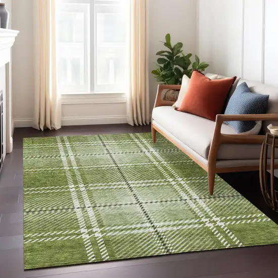 Green Black And Ivory Plaid Washable Indoor Outdoor Area Rug Photo 9