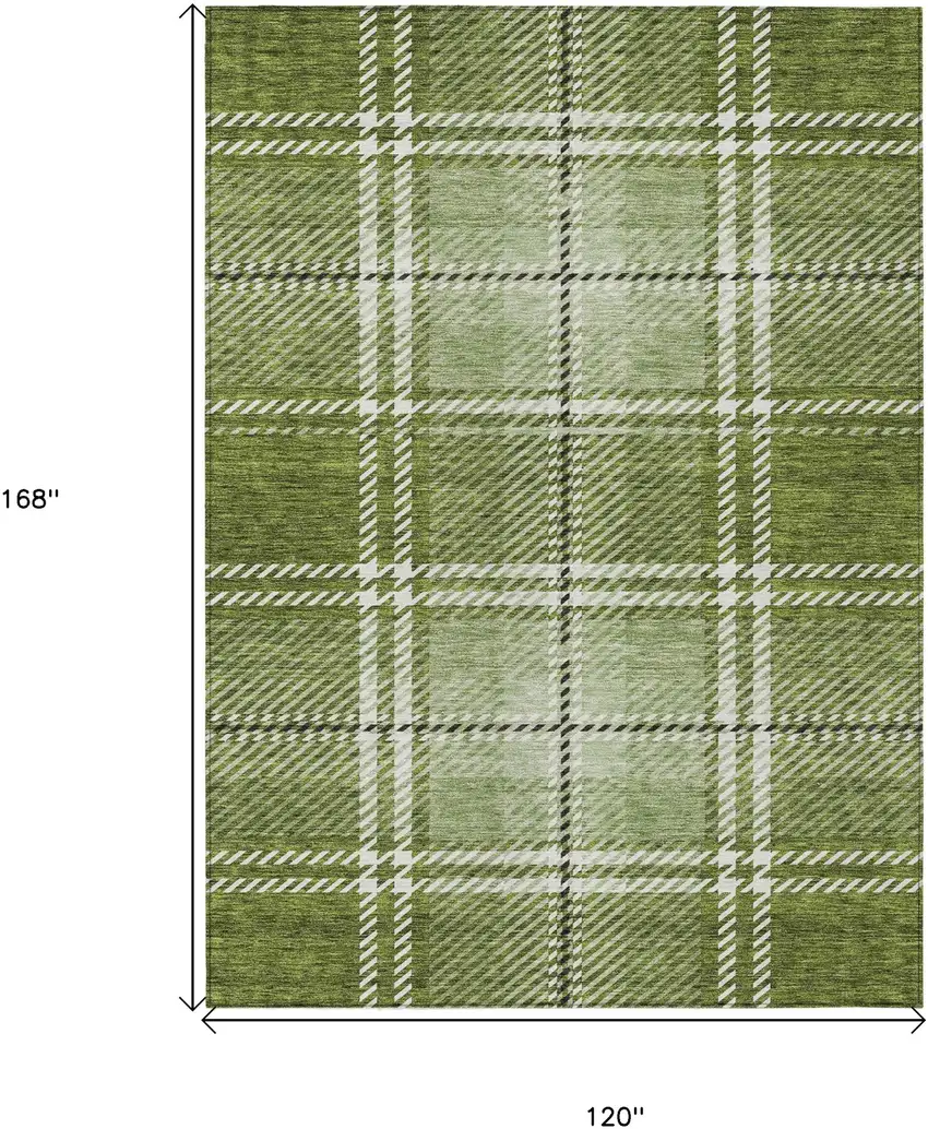 Green Black And Ivory Plaid Washable Indoor Outdoor Area Rug Photo 3