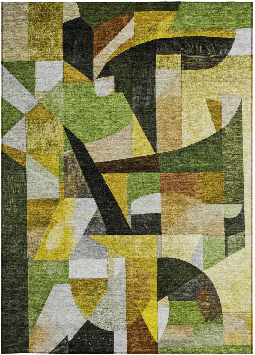 Green Black Gold And Beige Abstract Washable Indoor Outdoor Area Rug Photo 3
