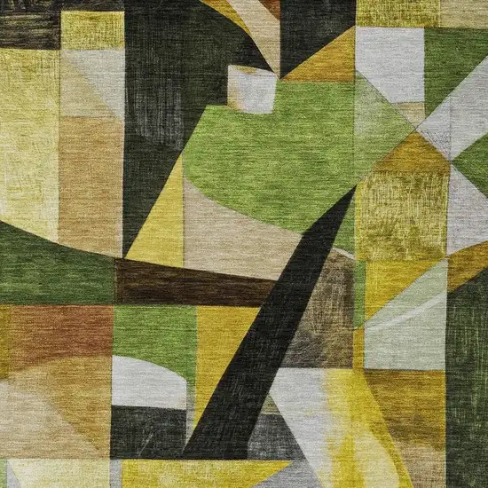 Green Black Gold And Beige Abstract Washable Indoor Outdoor Area Rug Photo 4