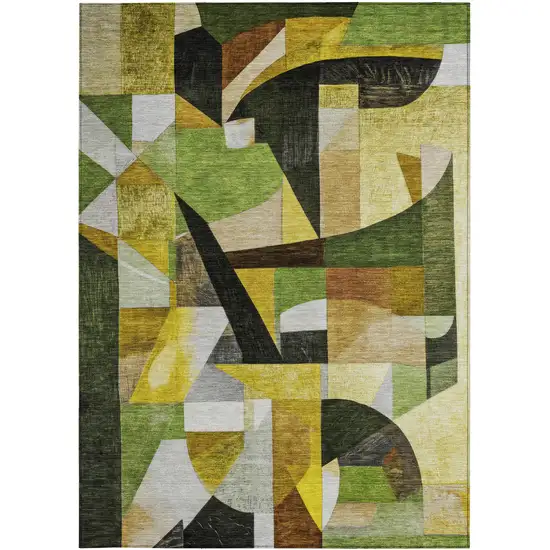 Green Black Gold And Beige Abstract Washable Indoor Outdoor Area Rug Photo 3