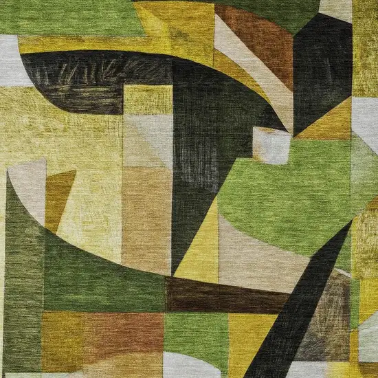 Green Black Gold And Beige Abstract Washable Indoor Outdoor Area Rug Photo 4