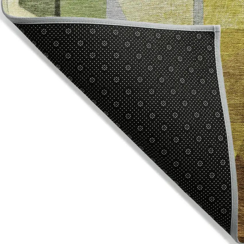 Green Black Gold And Beige Abstract Washable Indoor Outdoor Area Rug Photo 5