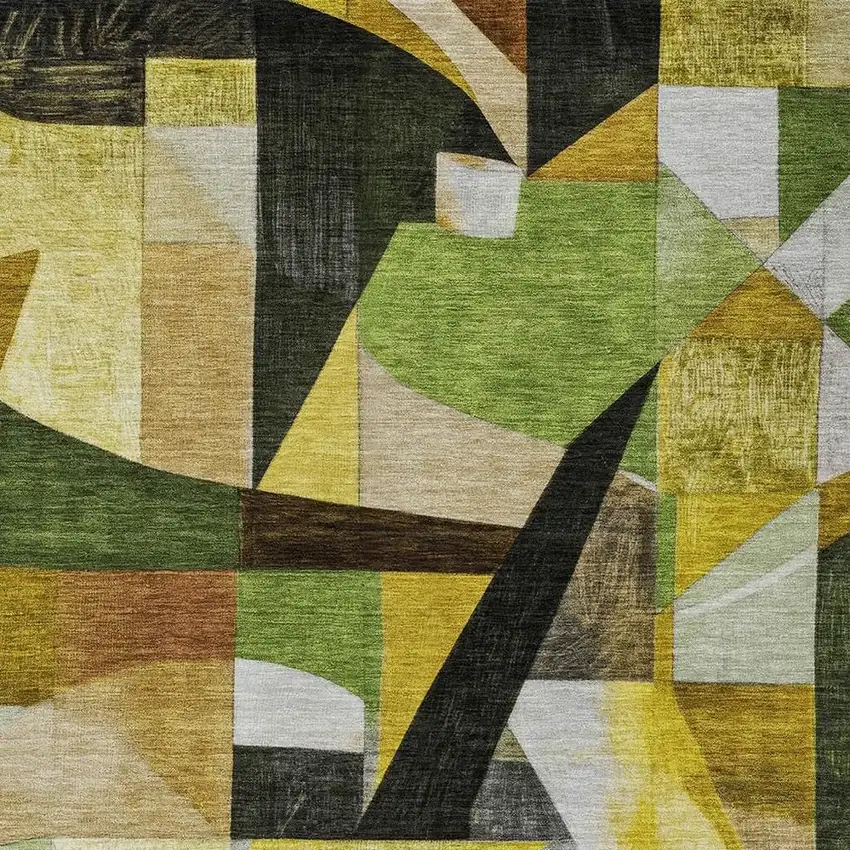 Green Black Gold And Beige Abstract Washable Indoor Outdoor Area Rug Photo 4