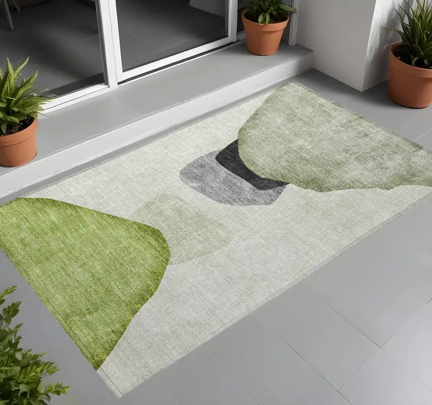 Green Black and Gray Abstract Washable Non Skid Indoor Outdoor Area Rug Photo 1