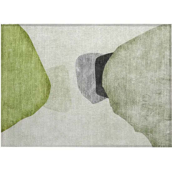 Green Black and Gray Abstract Washable Non Skid Indoor Outdoor Area Rug Photo 2