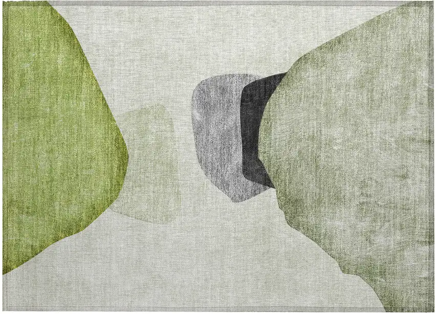 Green Black and Gray Abstract Washable Non Skid Indoor Outdoor Area Rug Photo 2