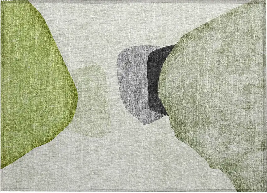 Green Black and Gray Abstract Washable Non Skid Indoor Outdoor Area Rug Photo 2