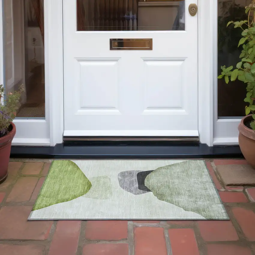 Green Black and Gray Abstract Washable Non Skid Indoor Outdoor Area Rug Photo 8
